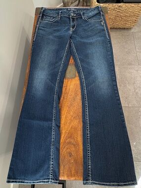Silver Jeans Co. Aiko Bootcut Dark Wash Thick Stitch Stretch Denim Jeans Size 12